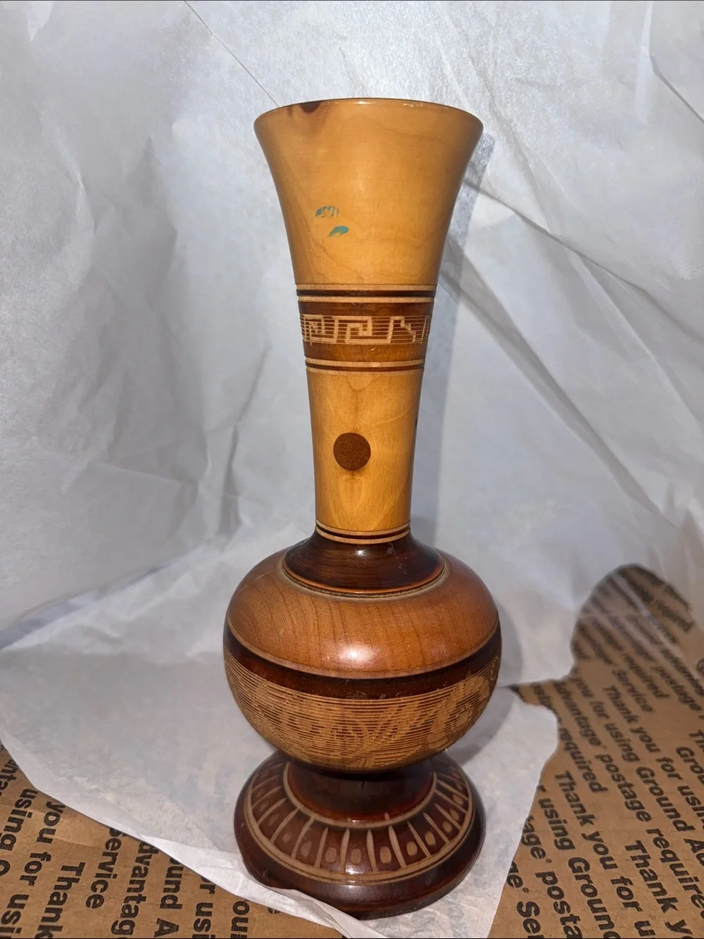 Handcrafted Wooden Decorative Vase - Natural Brown